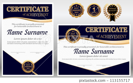 Vector blue and gold certificate template 113155717