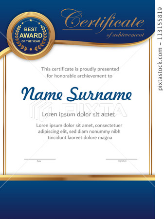 Vector blue and gold certificate template Vector blue and gold certificate template 113155819