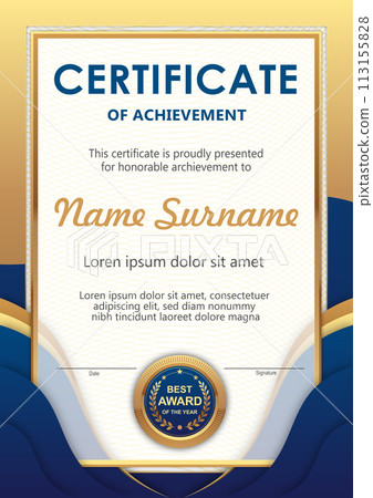 Vector blue and gold certificate template 113155828