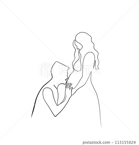 Continuous drawing of lines. Line art lovers, couple, pregnancy. Continuous drawing of lines. Continuous drawing of lines. Line art lovers, couple, pregnancy. Continuous drawing of lines. 113155829