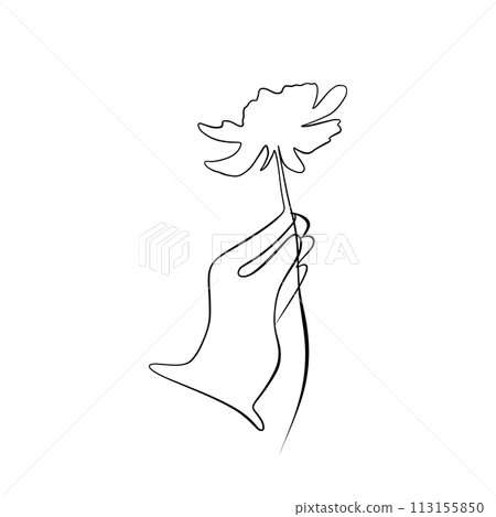 One continuous drawing line. Printed decorative poster with the general concept of a peony flower in hand. 113155850