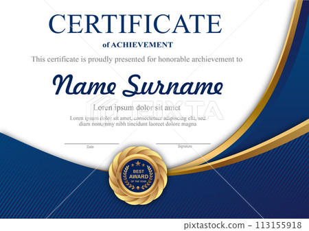 Vector blue and gold certificate template Vector blue and gold certificate template 113155918