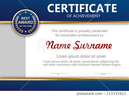 Vector blue and gold certificate template Vector blue and gold certificate template 113155922