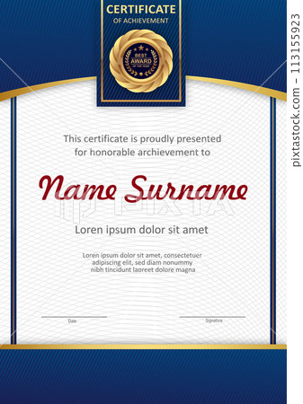 Vector blue and gold certificate template 113155923