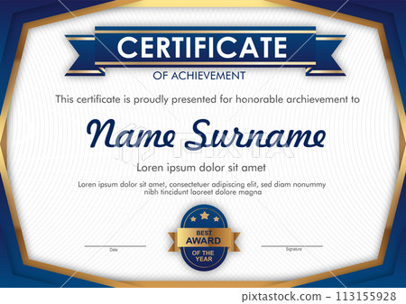 Vector blue and gold certificate template 113155928