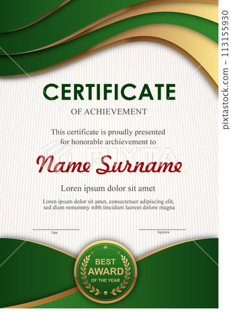 Vector green and blue certificate template 113155930