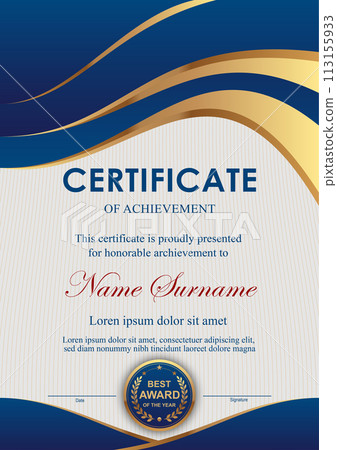 Vector blue and gold certificate template Vector blue and gold certificate template 113155933