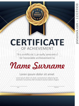 Vector blue and gold certificate template 113155938