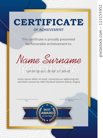 Vector blue and gold certificate template Vector blue and gold certificate template 113155952