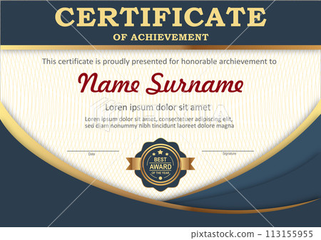 Vector blue and gold certificate template Vector blue and gold certificate template 113155955