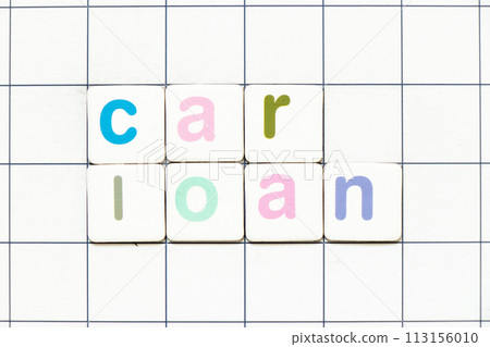 Colorful tile letter in word car loan on white grid background 113156010