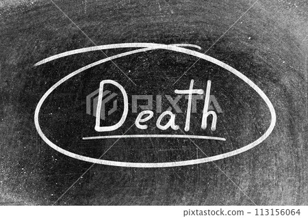 White chalk hand writing in word death and circle shape on blackboard background 113156064