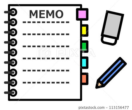 空白記事本筆記本和書寫用具的插圖 113156477