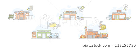 City Municipal Building and Architecture Line Vector Set 113156759