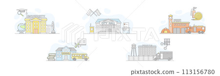 City Municipal Building and Architecture Line Vector Set City Municipal Building and Architecture Line Vector Set 113156780