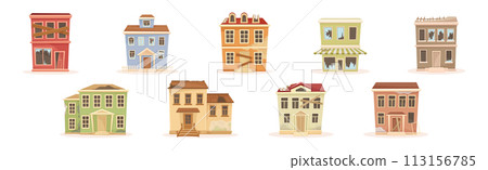 Ruined House and Abandoned Building in Bad Condition Vector Set 113156785