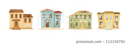 Ruined House and Abandoned Building in Bad Condition Vector Set Ruined House and Abandoned Building in Bad Condition Vector Set 113156792
