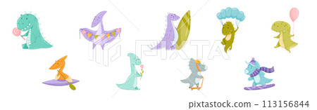 Cute Comic Dinosaur Do Different Activity Vector Set Cute Comic Dinosaur Do Different Activity Vector Set 113156844