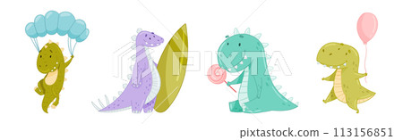 Cute Comic Dinosaur Do Different Activity Vector Set Cute Comic Dinosaur Do Different Activity Vector Set 113156851