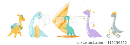 Cute Comic Dinosaur Do Different Activity Vector Set Cute Comic Dinosaur Do Different Activity Vector Set 113156852