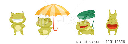 Funny Green Frog Character Engaged in Different Activity Vector Set Funny Green Frog Character Engaged in Different Activity Vector Set 113156858