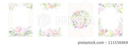 Flower Frame and Border with Floral Blossom Arrangement Vector Set Flower Frame and Border with Floral Blossom Arrangement Vector Set 113156869