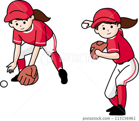 Youth baseball infield girl Youth baseball infield girl 113156961