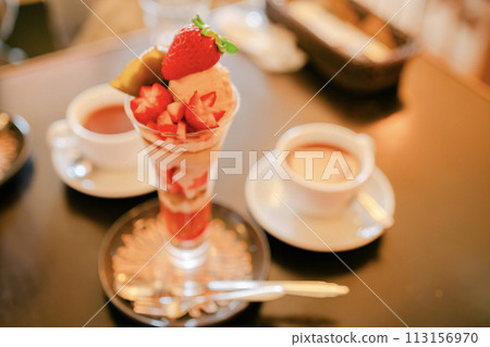 Parfait and tea at the cafe Parfait and tea at the cafe 113156970