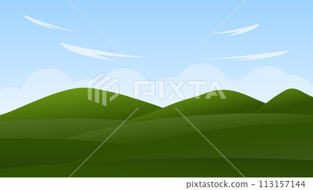 landscape cartoon scene with mountains and blue sk landscape cartoon scene with mountains and blue sk 113157144