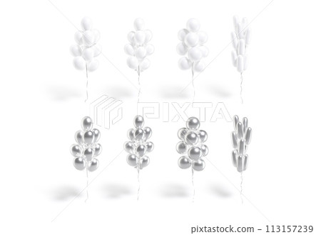Blank silver and white balloon bouquet mockup, different shapes Blank silver and white balloon bouquet mockup, different shapes 113157239