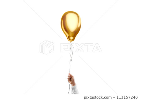 Hand holding blank gold pear balloon mockup, isolated Hand holding blank gold pear balloon mockup, isolated 113157240