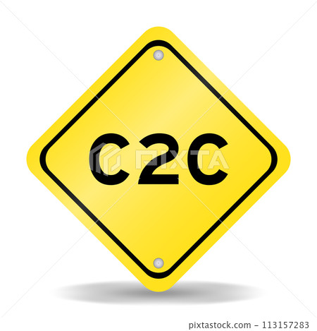 Yellow color transportation sign with word C2C (Abbreviation of customer to customer) on white background 113157283