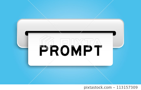 White coupon banner with word prompt from machine on blue color background 113157309