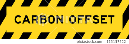 Yellow and black color with line striped label banner with word carbon offset Yellow and black color with line striped label banner with word carbon offset 113157322