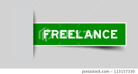 Green color square label sticker with word freelance that inserted in gray background Green color square label sticker with word freelance that inserted in gray background 113157330
