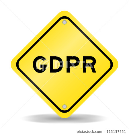 Yellow color transportation sign with word GDPR (General Data Protection Regulation) on white background 113157331