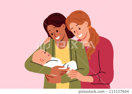 Lesbian couple of two women adopted baby, thanks to new law legalizing LGBT marriages 113157604