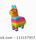 Traditional multi colored Mexican party pinata on a white background 113157957