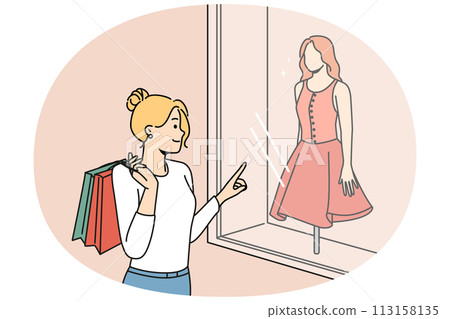 Happy woman with bags shopping 113158135