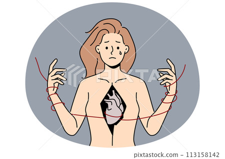 Unhappy woman with ripped chest suffer from broken heart 113158142