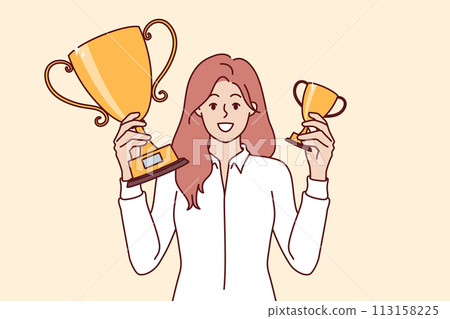 Successful woman manager boasts of cups for obtaining leadership position in corporate competitions Successful woman manager boasts of cups for obtaining leadership position in corporate competitions 113158225