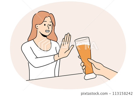 Woman refuse from beer 113158242