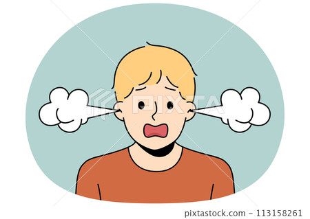 Furious boy with steam coming from ears 113158261