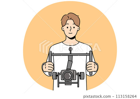 Male operator filing with camera with stabilizer 113158264