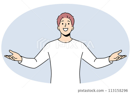 Excited man with open arms happy with success 113158296