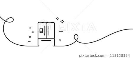 Refrigerator with ice maker line icon. Continuous one line with curl. Fridge sign. Freezer storage symbol. Refrigerator single outline ribbon. Loop curve pattern. Vector 113158354