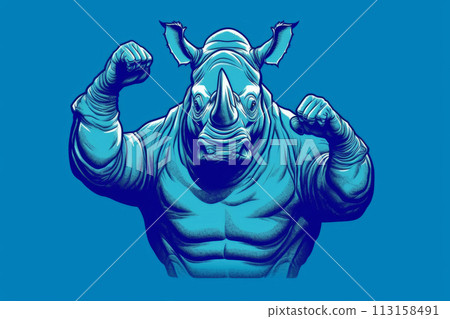 Muscular Rhinoceros on Blue Muscular Rhinoceros on Blue 113158491