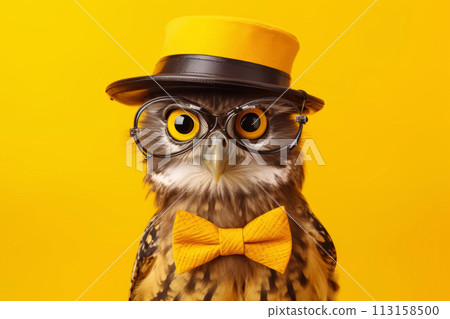 Stylish Owl with Glasses and Hat 113158500