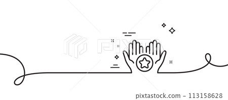 Favorite line icon. Continuous one line with curl. Best ranking stars sign. Rating symbol. Favorite single outline ribbon. Loop curve pattern. Vector 113158628