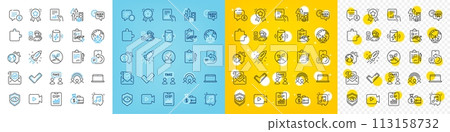 Vector icons set of Salary, Phone message and Confirmed mail line icons pack for web with Inflation, Ranking star, Charge battery outline icon. Fake information, Chat bubble. Vector 113158732